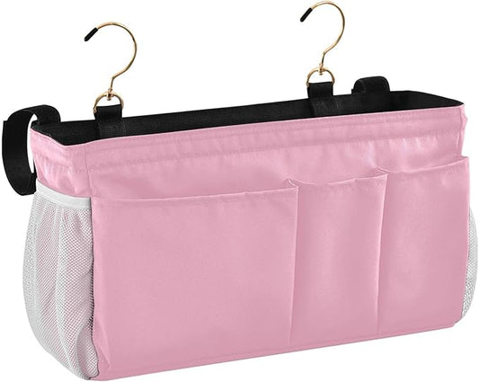 KOPIRIT Rose Red Bedside Caddy Storage Bag Bedside Organizer for Dorm Room Top Bunk Bed Hanging Storage Organizer 6 Pockets with Hooks for Book Glasses Phone Holder