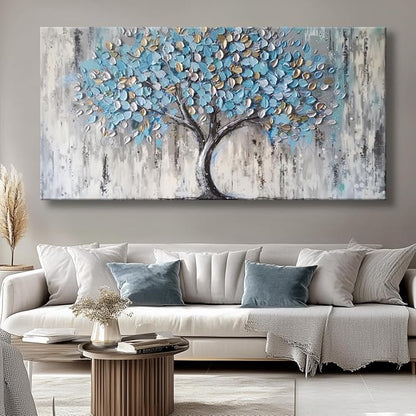 Huaaliunn Blue Tree Canvas Wall Art - Modern Botanical Paintings for Living Room, Bedroom Wall Decor,Art for Home or Office Decoration, Large Wall Art 71x36in