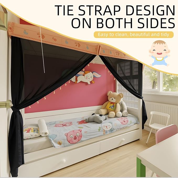 4 Corners Mosquito Net for Mosquiteros para Camas Bed Canopies Netting Bed Drapes Rectangular Mosquito Mesh for Camping Home Outdoor Travel(Black,L79 X W71 X H67 Inch,1 Opening)