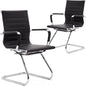 Wahson Office Guest Chairs Set of 2, Leather Reception Chairs, Mid Back Waiting Room Chair, Conference Chairs with Sled Base, Desk Chair No Wheels for Meeting/Lobby/Restroom, Black