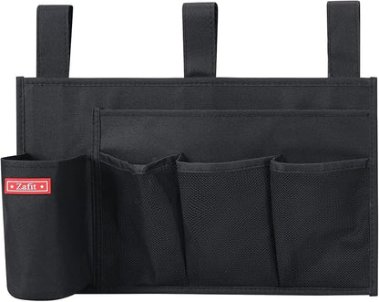 Zafit Hanging Bedside Caddy, Bedside Storage Organizer for Magazine, Phone, Remote control (5 Pockets-Black)