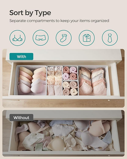 SONGMICS Drawer Organizer,Dresser Drawer Organizers, Set of 12, Foldable Fabric Storage Bins for Socks, Underwear, Bras, Ties, Scarves, Cloud White URDZ006W02