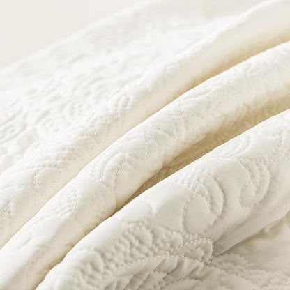 HoneiLife Oversized Queen Bedspreads 110x106- Queen Size Quilt Bedding Sets 3-Piece, Reversible Coverlets Lightweight Bedlinen Set for All Season Use-Beige