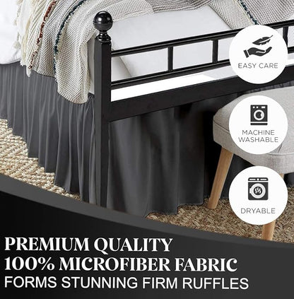 Ruffled Bed Skirt with Split Corners, Dark Grey, Full 16 Inch Drop Bedskirt, Hotel Quality Brushed Microfiber Wrinkle Free Dust Ruffle Bed Skirt Full Size