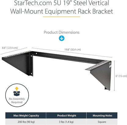 StarTech.com 5U Vertical Wall Mount Rack - 19in Low Profile Open Wall Mounting Bracket - Network/Server Room/Data/AV/IT/Patch Panel/Communication/Computer Equipment - w/ Cage Nuts/Screws, TAA