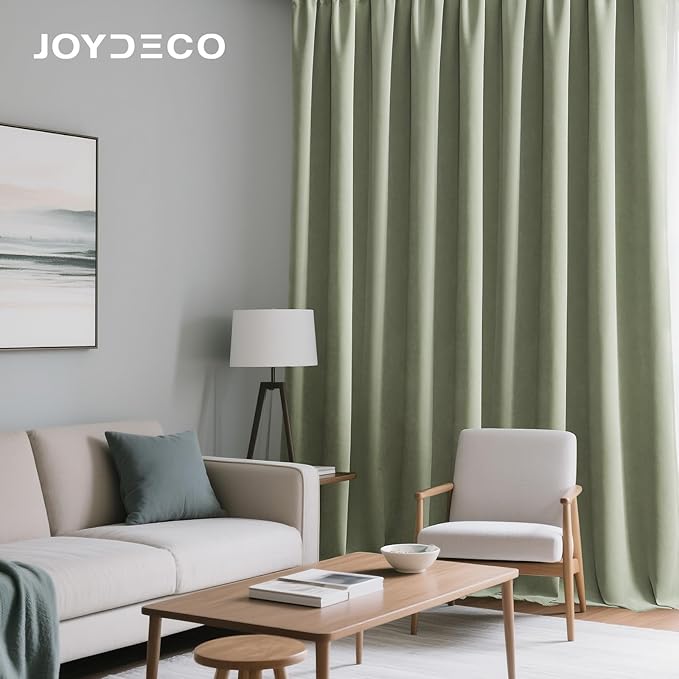 Joydeco Sage Green Velvet Curtains 90 Inches 2 Panels, Luxury Thermal Insulated Soft Green Curtains for Bedroom & Living Room, Room Darkening Velvet Drapes, Rod Pocket (52W x 90L)