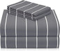 LuxClub 4 PC Full Sheet Set, Deep Pockets Wrinkle Free Cooling Bed Sheets Hotel Bedding for Women, Men, Includes 1 Fitted Sheet, 1 Flat Sheet and 2 Pillowcases-Striped - Light Grey