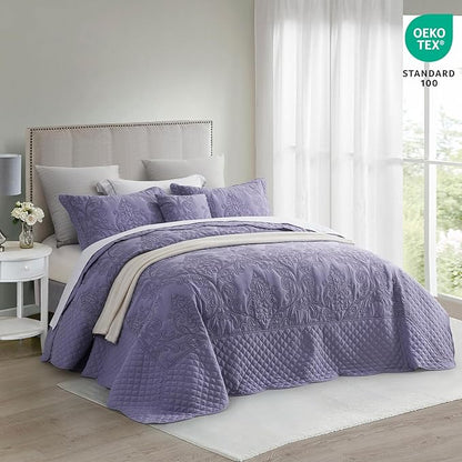 CHIXIN Bedspread Coverlet Set Queen Size - Lightweight Bedding Cover - Beautiful Stitching - 5 Piece Reversible Bedspread - Luxury Damask Paisley Pattern (Queen, Lavender)