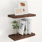Floating Shelves 16 Inch Long, Wall-Mounted Bathroom Shelves Set of 2, 9.3 Inch Deep Shelf for Home Storage & Display, Wooden Deep Wall Shelves for Bedroom, Living Room, Kitchen, Walnut Color