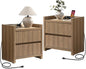 SICOTAS Night Stands Set of 2-Fluted Nightstands with Charging Station- Modern 2 Drawers Nightstand 25" Tall Bedside Table End Table, Large Night Stand for Bedroom, Sofa Side