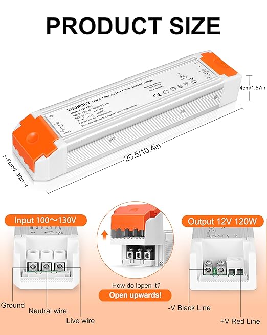 120W 12v Dimmable LED Driver, Triac LED Dimmable Transformer Compatible with Lutron & Leviton Dimmer Switches AC 110V to DC 12V 120 Watt, 12 Volt Power Supply for LEDs Strip Lights 2 Pack