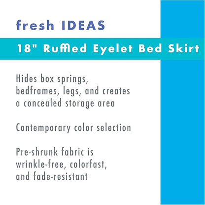 Fresh Ideas Eyelet Bed Skirt, Ruffled Design, 18 Inch Drop, Embroidered Scalloped Edge, King, White