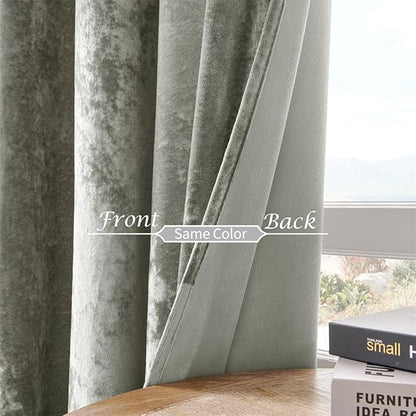 SMILETIME Silver Grey Crushed Velvet Curtains 52x96 inch Luxurious Thermal Insulated Soundproof Drapes for Living Room Bedroom Office Soft and Durable Light-Filtering Window Treatments, 2 Panels
