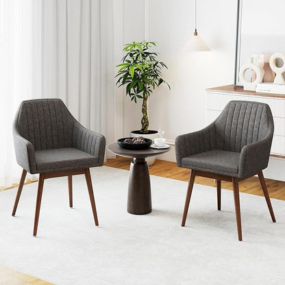 Giantex Upholstered Dining Chairs Set of 4, Mid Century Kitchen Chairs with Solid Wood Legs, Wrap-Around Backrest, Modern Accent Armchair for Living Room, Dining Room, Bedroom, Light Grey