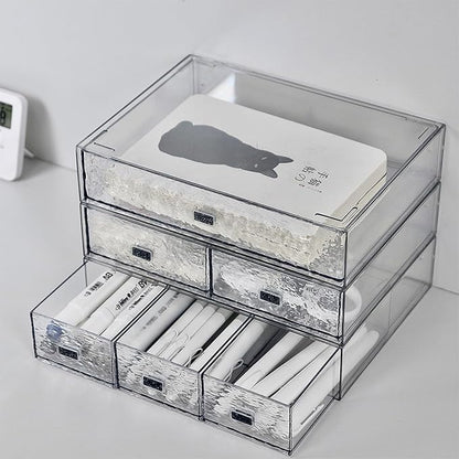 Desk Drawer Organizer, Stackable Plastic Storage Drawer, Grocery Organizer For Stationery/Office Supplies (New Clear, 2 Compartment)