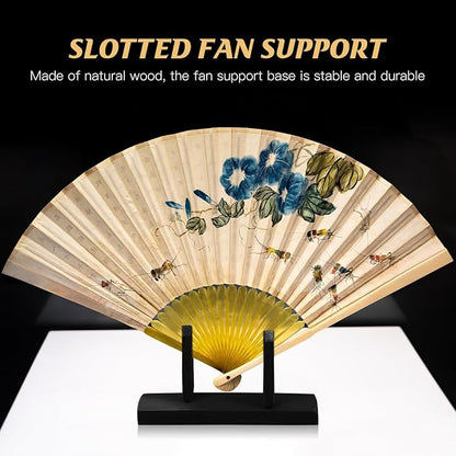 BESPORTBLE Wooden Hand Fan Stand Japanese Style Folding Fan Holder Portable Foldable Rack Display Base for Home Decoration