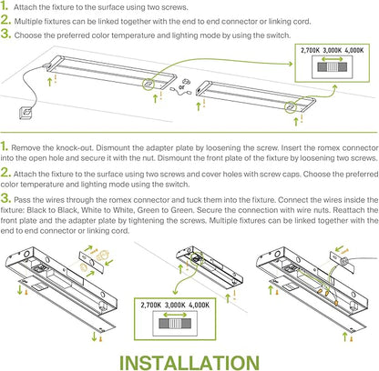 ASD 32 Inch LED Under Cabinet Lighting Plug in or Hardwired, High/Low/Off Switch, 16W 120V 3 CCT 2700K/3000K/4000K CRI90+, Triac Dimmable Linkable Under Counter Lights for Kitchen, ETL Listed, White