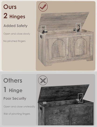 DINZI LVJ Storage Chest, 31.5”Wooden Toy Box with 2 Safety Hinges, Entryway Storage Bench with Flip-Top, Sturdy Storage Trunk for Living Room, Bedroom, Easy Assembly, Greige