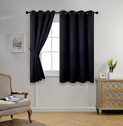 MIUCO Room Darkening Grommet Thermal Insulated Blackout Window Curtains Panels for Gilrs Room Window 1 Pair 52x63 Inch Black, Bonus 2 Tie Backs Included