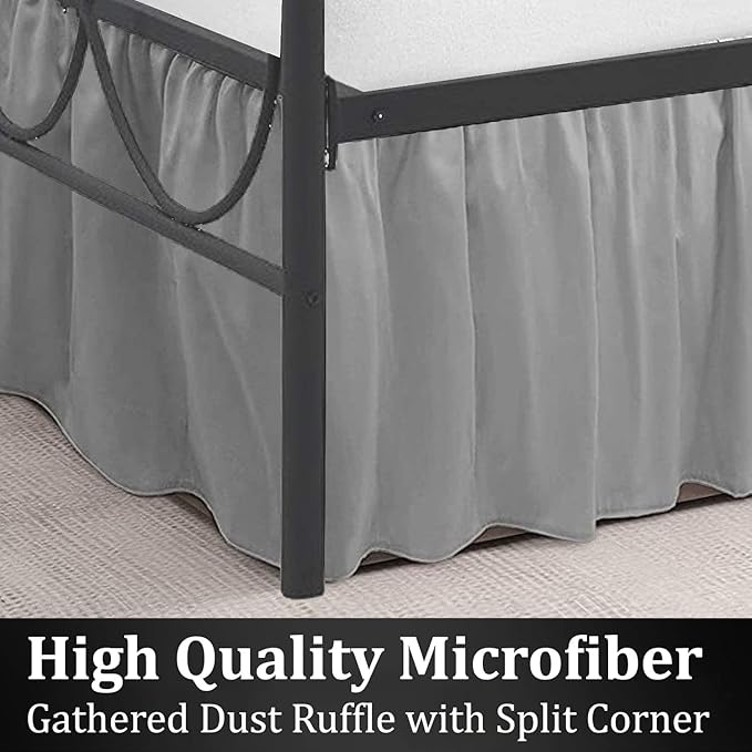SKY BEDDINGS - Queen Size Ruffled Bed Skirt with Split Corners - 18 Inch Drop Dust Ruffle Bed Skirt with Platform Three Sided Coverage - 100% Microfiber, Light Grey