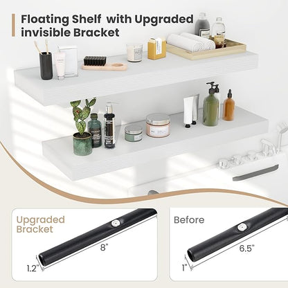Heimlove 12 Inch Deep Floating Shelves, 16 x 12 inches Long Wall Shelf, Large Extra Display Shelf & Storage Shelf, Rustic Wood Wall Shelves for Fireplace Mantel, White - 2Pack
