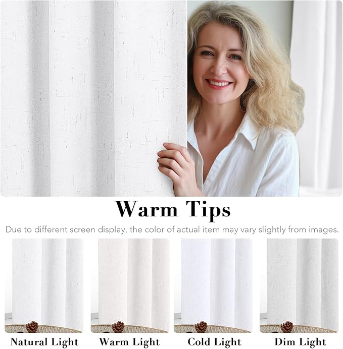 H.VERSAILTEX 100% Blackout Curtains for Bedroom Thermal Insulated Linen Textured Curtains Heat and Full Light Blocking Drapes Living Room Curtains 2 Panel Sets, 52x84 - Inch, Pure White