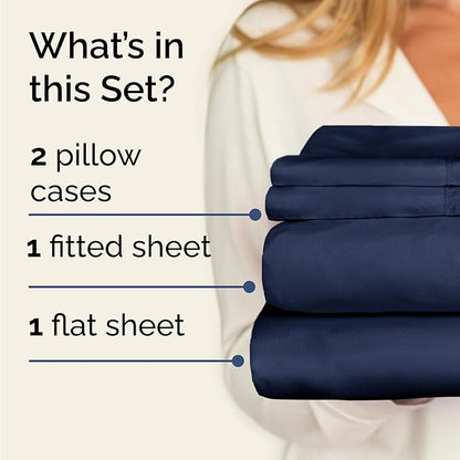 Twin 4 Piece Sheet Set - Cooling, Comfy & Breathable - Hotel Luxury Bedding, Includes Fitted Sheet for Women, Men, Kids & Teens - 1 Flat, 1 Fitted Sheet, 2 Pillowcases with Deep Pockets - Navy Blue