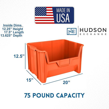 Hudson Exchange 20" x 15" x 12.5" Plastic Giant Stackable Hopper Bin Container, Orange