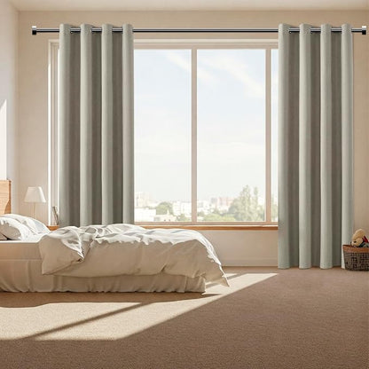 ChrisDowa 100% Blackout Sand Solid Curtains 96 Inches Long 2 Panels for Bedroom Living Room,Farmhouse Room Darkening Thermal Insulated Soundproof Grommet Top Window Treatment Drapes,52x96
