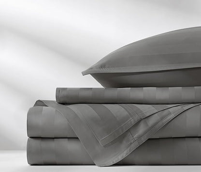 Pure Bamboo King Sheets, Genuine 100% Organic Viscose Derived from Bamboo Bed Sheet Set, Luxuriously Soft & Cooling, Double Stitching, 2 Year Quality Promise (King, Jacquard Stone)