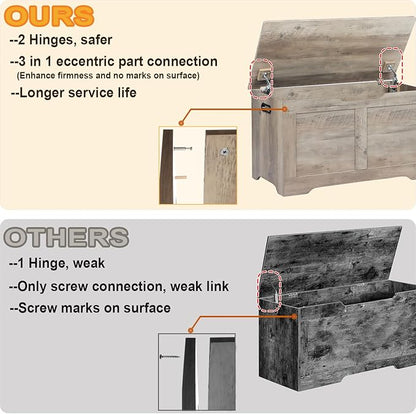 Timberer 31.5" Storage Chest, Wooden Storage Bench, Lift Top Toy Chest with 2 Safety Hinges, Large Toy Box, Entryway Shoes Bench for Living Room, Bedroom, Grey