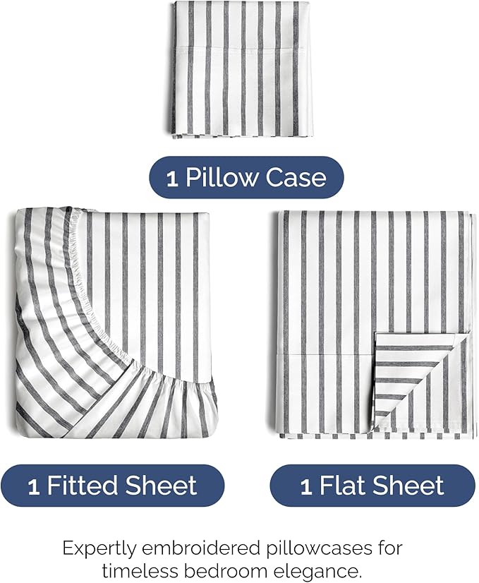 Twin XL Size 3 Piece Sheet Set - Comfy Breathable & Cooling Bed Sheets Set - Hotel Luxury Bedding for Women, Men, Kids, Teens, Boys & Girls - Deep Pockets and Wrinkle Free - Oeko-Tex - Grey Stripes 2