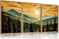 LHIUEM Large Boho Sunset Mountain Framed Canvas Wall Art,Retro Pine Tree Wall Decor,Nature Foggy Forest Wall Painting,Bohemian Landscape Artwork for Living Room,Bedroom,Dining Room,Office -16"x24"x3