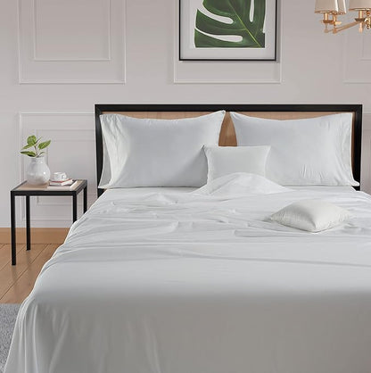 LANE LINEN 600 Thread Count 100% Cotton Split King Sheets Set for Adjustable Beds, 15" Deep Pocket Soft & Comfy Sustainably Produced Split King Sheet, Naturally Cooling Cotton Sheets -White