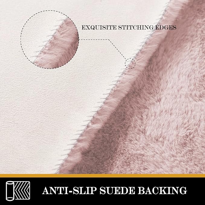 Latepis Light Pink Circle Rug 3ft Fuzzy Round Throw Rug Non-Slip Faux Rabbit Fur Carpet for Bedroom, Living Room, Nursery, Playing Room and Dorm