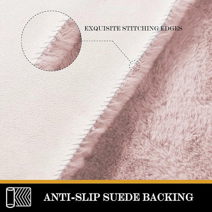 Latepis Fluffy Pink Carpet 3x5 Fuzzy Shag Rug Machine Washable Area Rugs for Living Room Non-Slip Faux Rabbit Fur Rug for Bedroom Kids Room Floor Dorm
