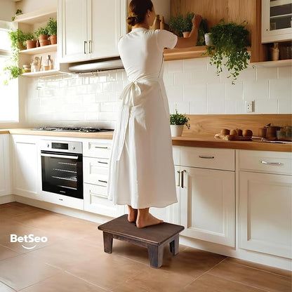 Wooden Step Stool (16.5" D x 12" W x 6.5" H) No Assembly Needed, Bed Steps for High Beds for Adults - Natural Solid Wood One Step Stool, Heavy Duty- Holds up to 600Lbs- Perfect Safety (Walnut Color)