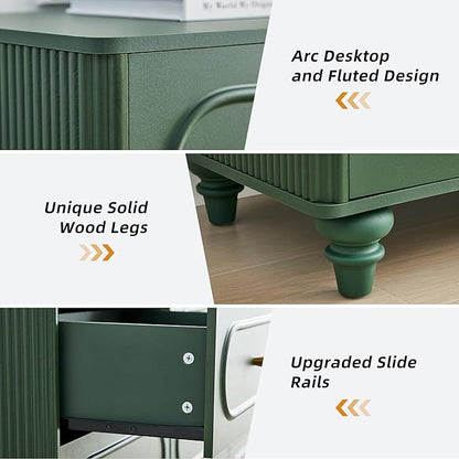 9 Drawer Fluted Dresser for Bedroom, Mid Century Modern Chest of Drawers, Wood Storage Small Dresser Organizer for Bedroom Living Room Hallway Closet, Green