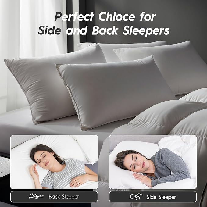 Globon Luxury Down Pillows Queen Size Set of 2 for Side Sleepers, 100% Cotton Shell Hotel Collection Bed Pillow for Sleeping, Firm Down Surrounded Feather Pillow 20" x 30"