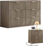 LEYAOYAO Fluted Dresser and Nightstand Sets, Wood 48" Wide Dresser & 23" Night Stand with Charging Station, 2 Piece Bedroom Furniture Set, Chest of Drawers for Bedroom, Home, Living Room, Grey