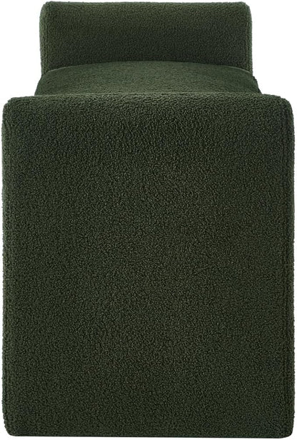 24KF Modern Upholstered Bed Bench Covered with Soft Boucle Teddy Fabric, Lovely Entryway Bench Ottoman with Armrest,5062-Dark Green