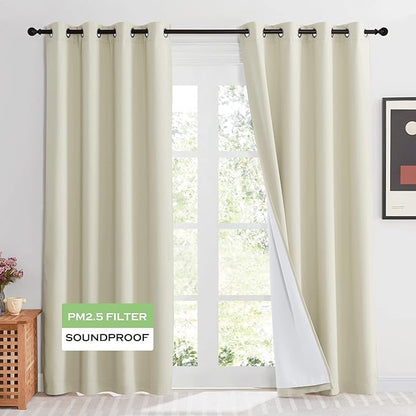 KGORGE Soundproof & Dust Particle Filtering Curtains 100% Blackout Window Cover Thermal Insulating Energy Smart Curtains for Living Room Bedroom Baby Nursery, W 52 x L 108 inches, Cream Beige, 1 Pair