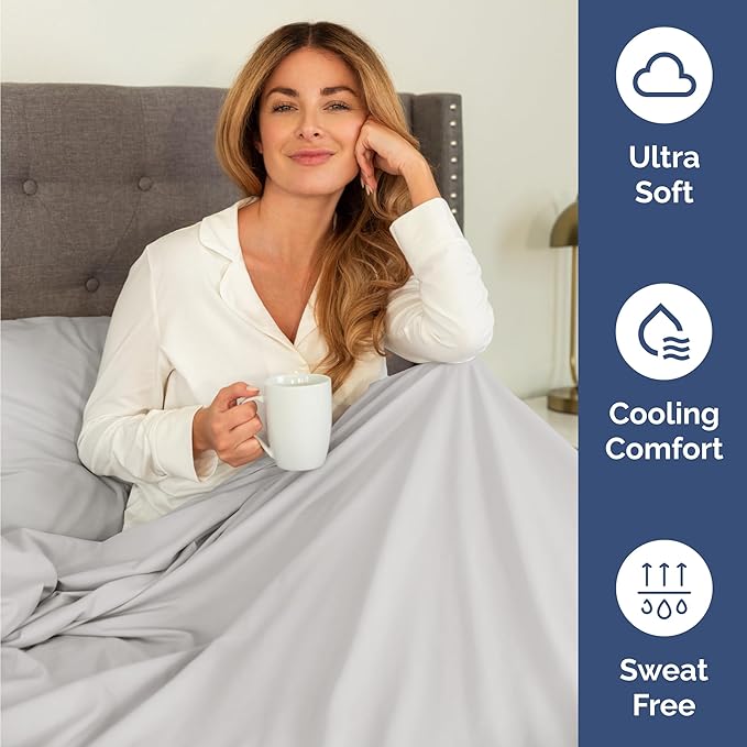 Twin 4 Piece Sheet Set - Cooling, Comfy & Breathable - Hotel Luxury Bedding, Includes Fitted Sheet for Women, Men, Kids & Teens - 1 Flat, 1 Fitted Sheet, 2 Pillowcases with Deep Pockets - French Grey