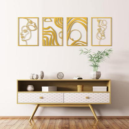 Art3d Metal Wall Art, Set of 4 Black Wall Decor for Living Room Bedroom Hallway Dining Room, Line Art Wall Décor, Life and Romance Story theme Minimalist Wall Art Style