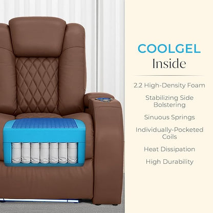 Seatcraft Diamante Zero-Gravity CoolZero Italian Leather Home Theater Seating, Power Headrest, Power Recline, Single Recliner, Tobacco