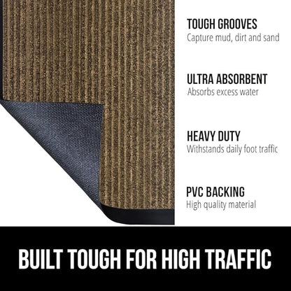 GORILLA GRIP Waterproof Traffic Guard Door Mat, 60x36, Heavy Duty Entryway Mats, Strong Rubber Back Commercial Utility Rugs for Office Hallway, Garage Floor and Home, Low Profile Carpet Runner, Brown
