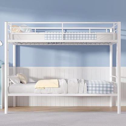 VECELO Bunk Bed Twin Over Twin, Metal Bunkbeds with Ladder and Full-Length Guardrail, No Box Spring Needed, Space Saving, Noise Free, White
