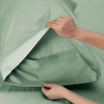 Bedsure Full Size Bed Sheets, Cooling Sheets, Rayon Derived from Bamboo, Breathable & Soft, Deep Pocket Up to 16 Inches, Hotel Luxury Silky Bedding for Hot Sleepers, Sage Green