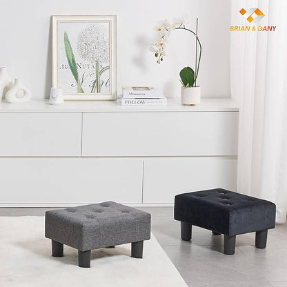 BRIAN & DANY Small Foot Stool, Velvet Foot Stools with Legs, Stable Small Footstool for Living Room, Black