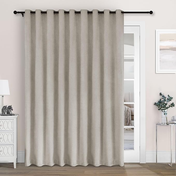 Macochico Extra Wide 100% Blackout Chenille Curtains 100" Wx96 L Thermal Drapes for Sliding Door Living Room Bedroom Auditorium Hotel Beige Curtains Grommet Top with Tieback Classic 1 Panel